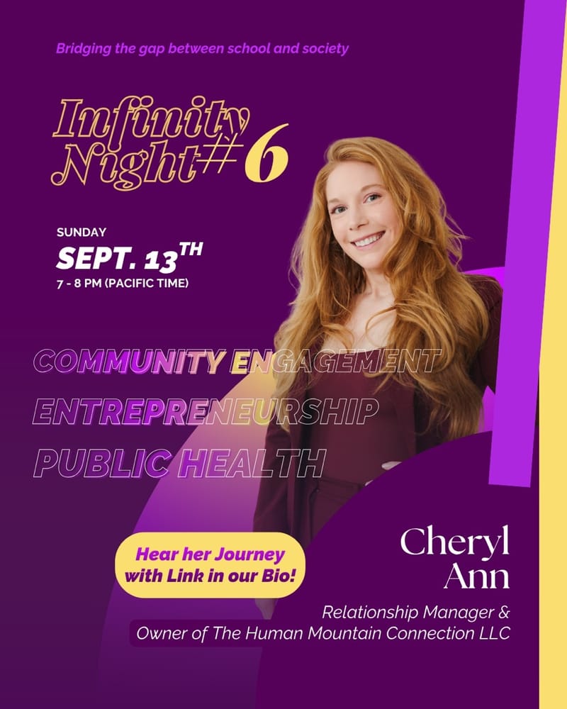 Infinity Night #6 promo: Cheryl Ann Barnes, Sunday September 13, 7 to 8pm Pacific
